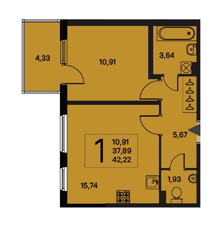 1-комнатная квартира 37.89 м², 1/4 эт., ЖК «Новое Сертолово. Гармония»